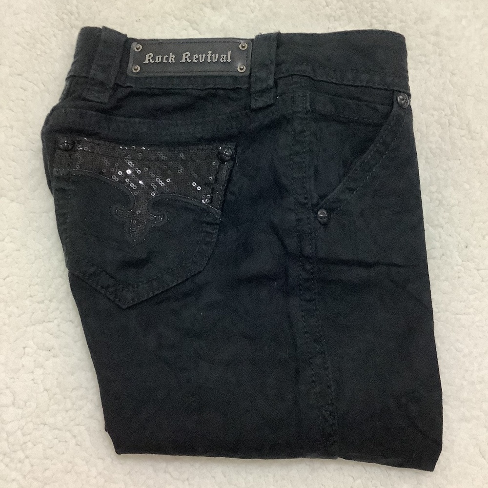 Black textured Rock Revival skinny jeans